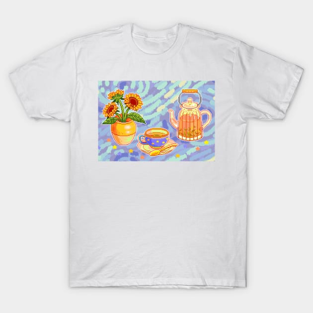 Van Gogh inspired starry yellow sunflower tea T-Shirt by pixelins